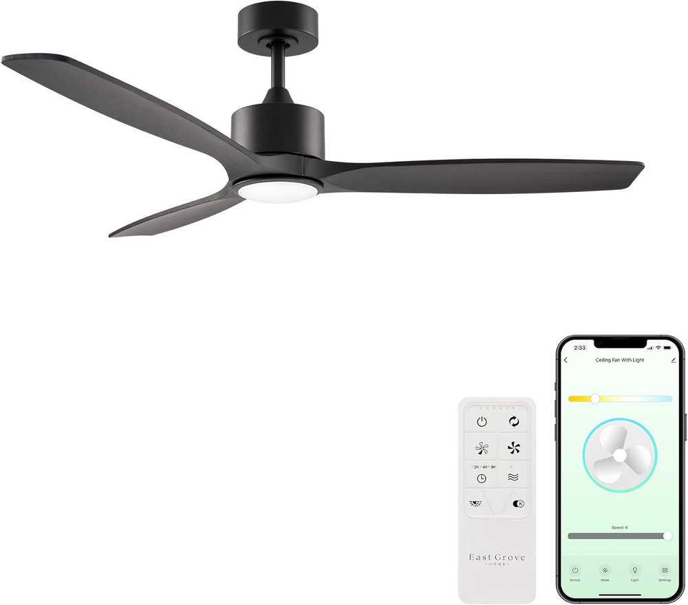 Madera Smart 52" Ceiling Fan with LED Light & Remote Control - Black/Ebony