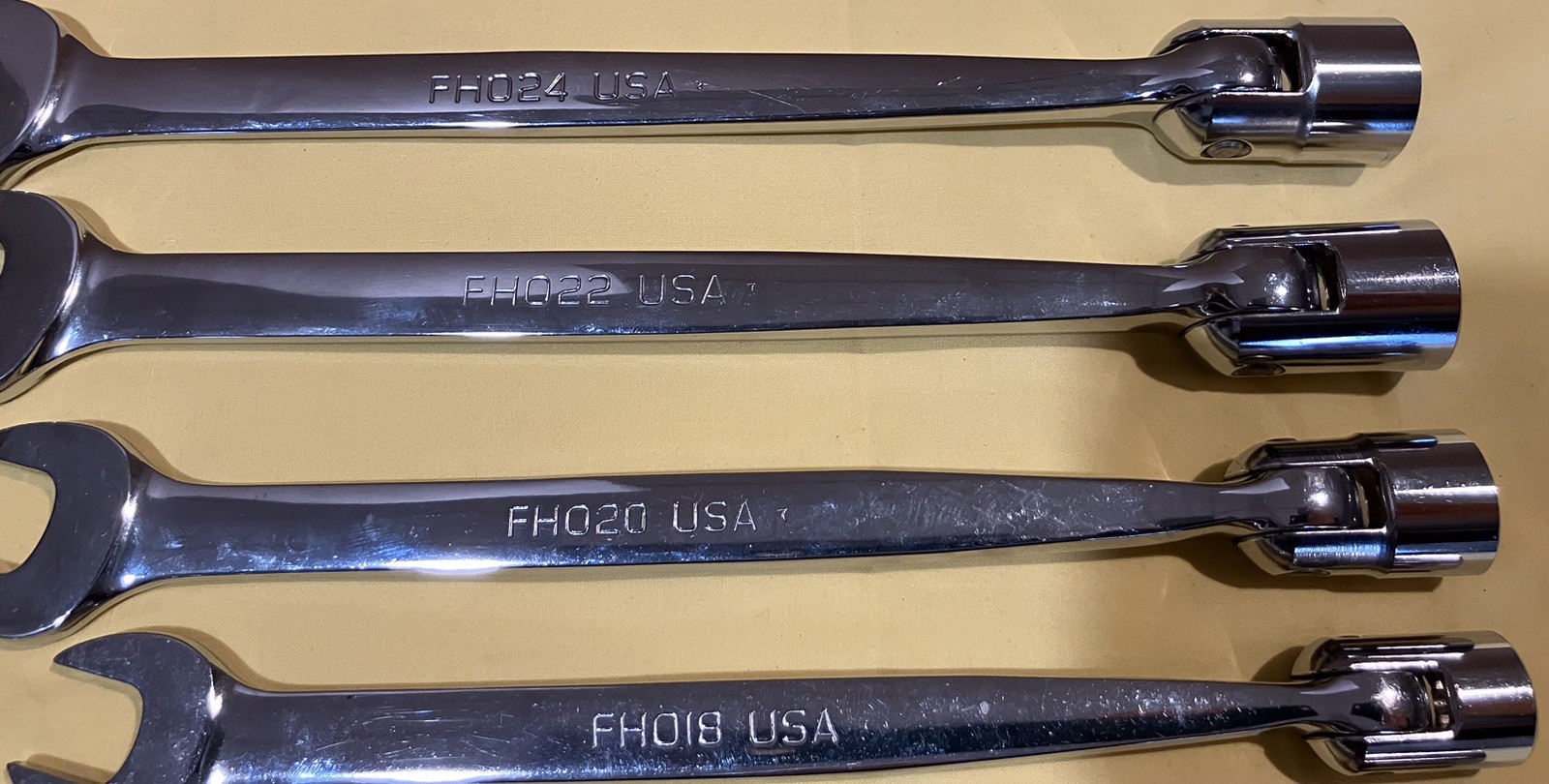 SNAP-ON TOOLS FHO12-FHO24 7 PIECE FLEX HEAD OPEN END COMBINATION WRENCH SET-NICE