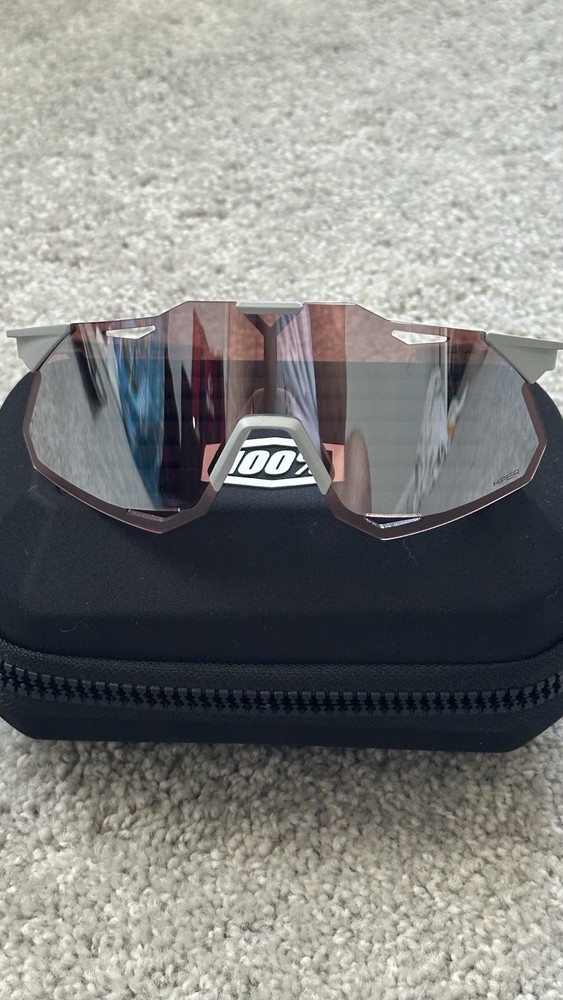 100% Hyper Cycling Sunglasses Gray Frame Rose Interchangeable Lens with Case