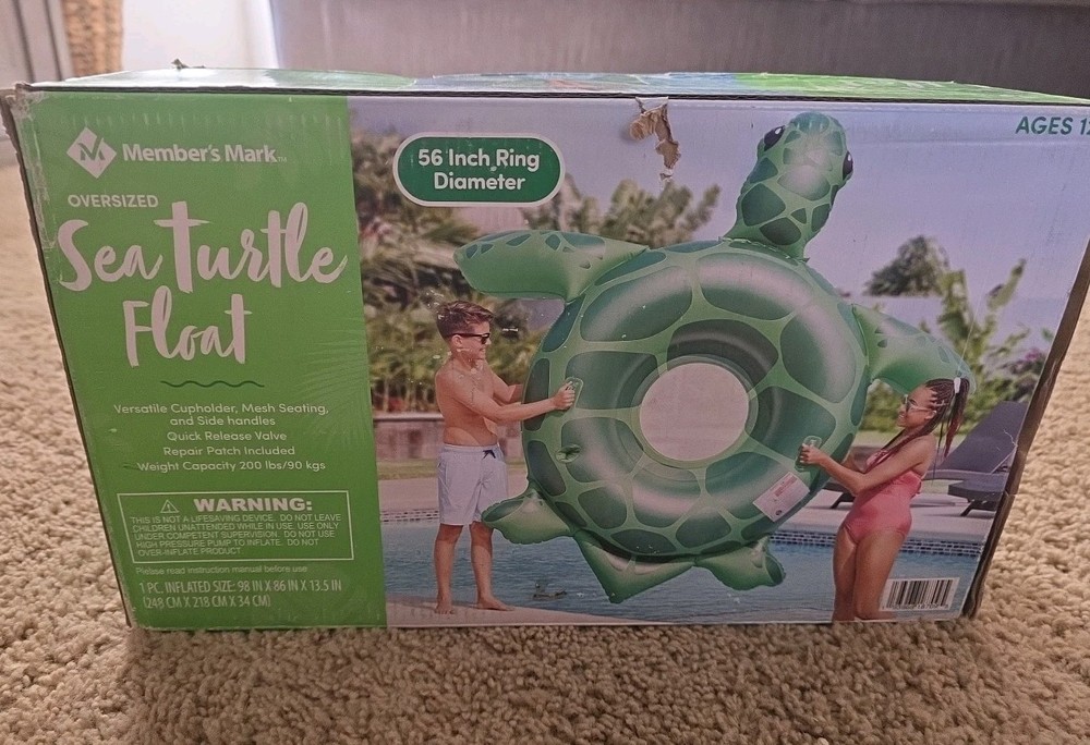 Members Mark Oversized Sea Turtle Inflatable Pool Float NiB