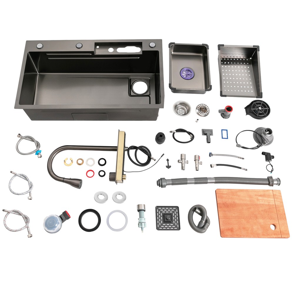 Multifunctional Digital Display Sink Workstation Kitchen Sink w/ Pull-Out Faucet