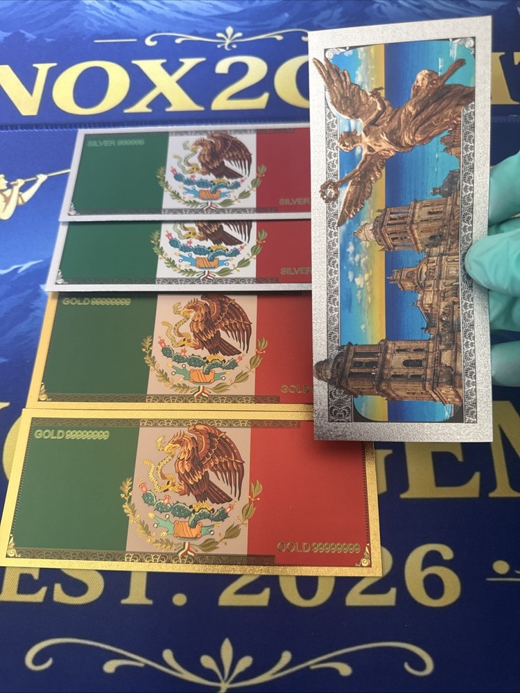 Mexico Silver & Gold Foil Bills 5 Total