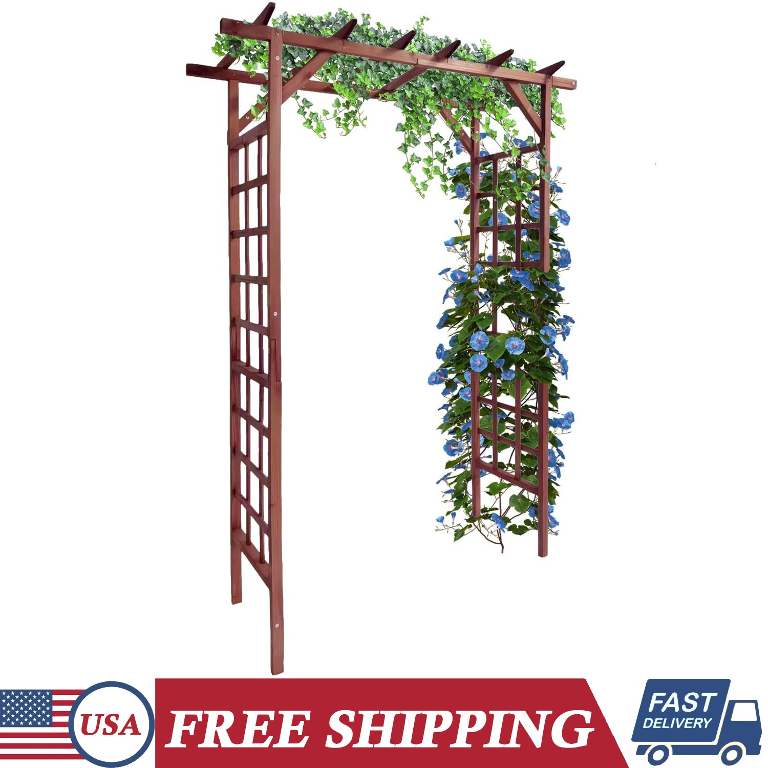 7 Ft Outdoor Wooden Arbor Arch Pergola Trellis w/ Flat Top for Garden Yard Decor
