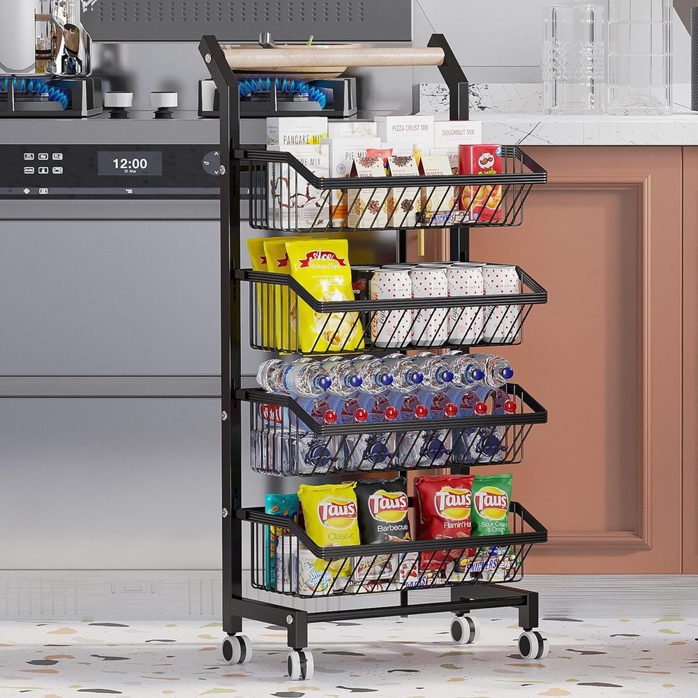 4-Tier Small Rolling Storage Kitchen Cart Multi Purpose Utility Organizer Adjust