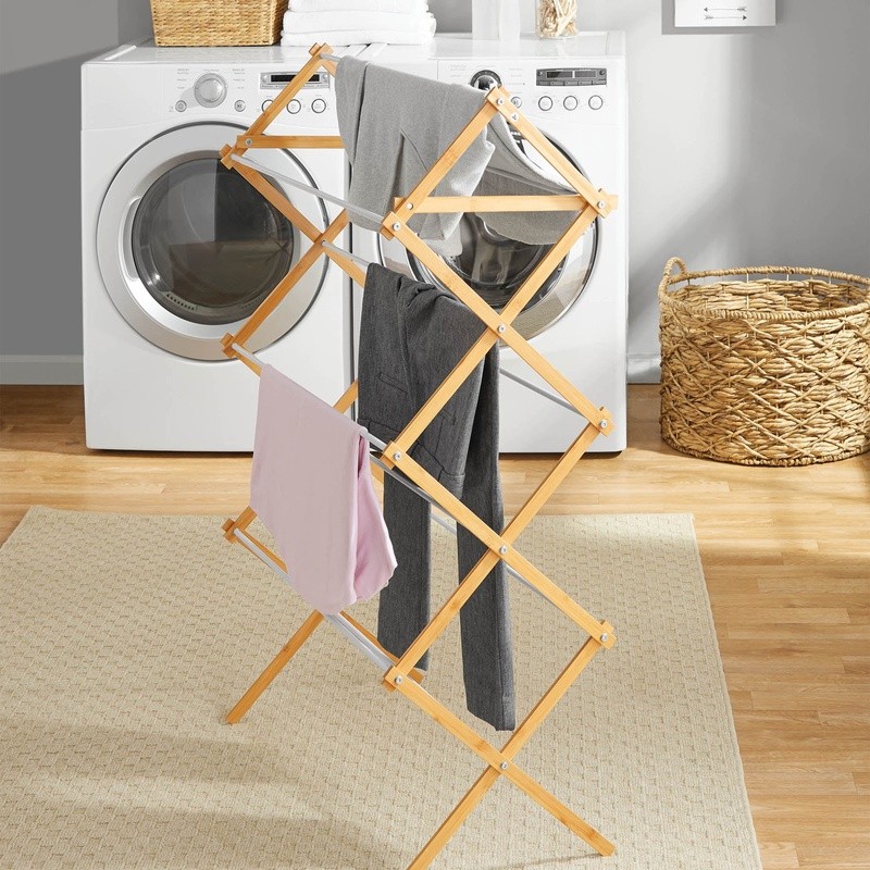 Collapsible Bamboo Laundry Drying Rack 7 Tier Space Saving Lightweight Durable