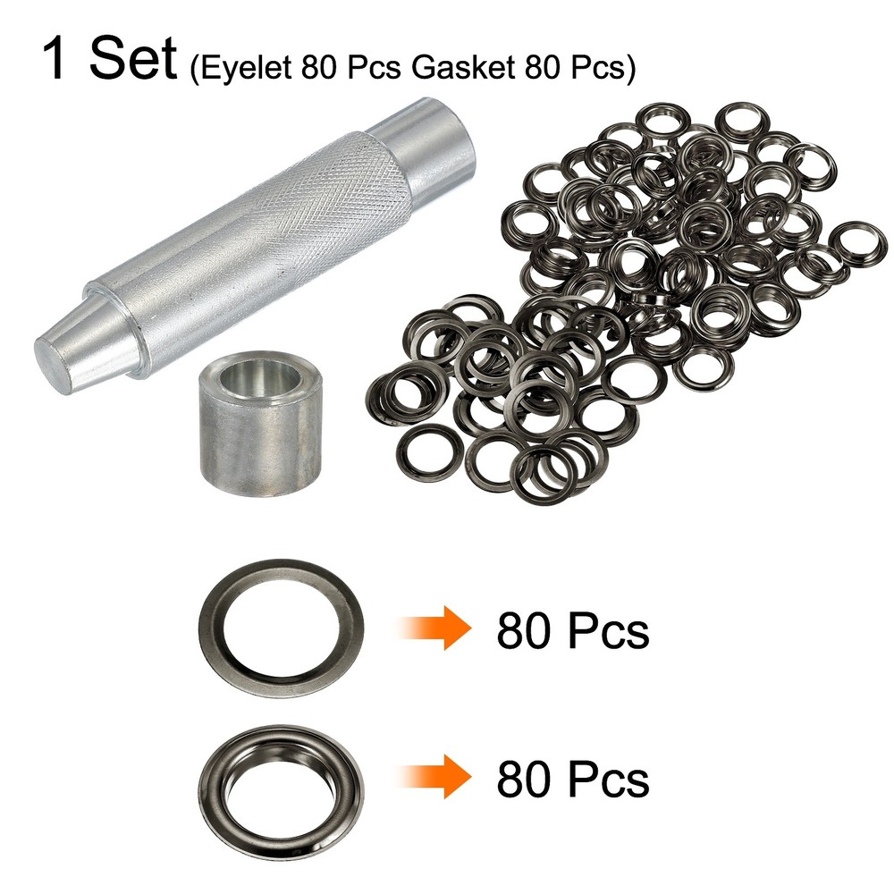 80Set Grommets Eyelets Kit 17mm Copper Eyelets with Setting Tool Gun Black