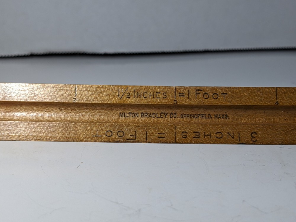 Milton Bradley Co Springfield, Mass Wooden Drafting Engineer Triangular Scale