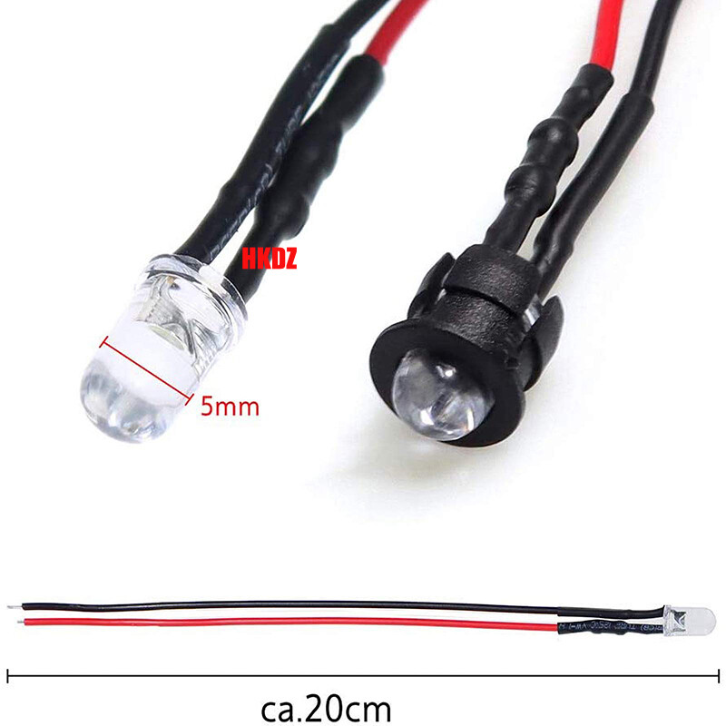 DC 5V~12V 3mm/5mm LED Bulb Pre wired Light Emitting Diodes Small 20cm Wire 0.1W