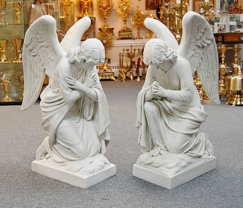 PAIR OF TRADITIONAL KNEELING ADORING ANGELS 28" - FIBERGLASS STATUE