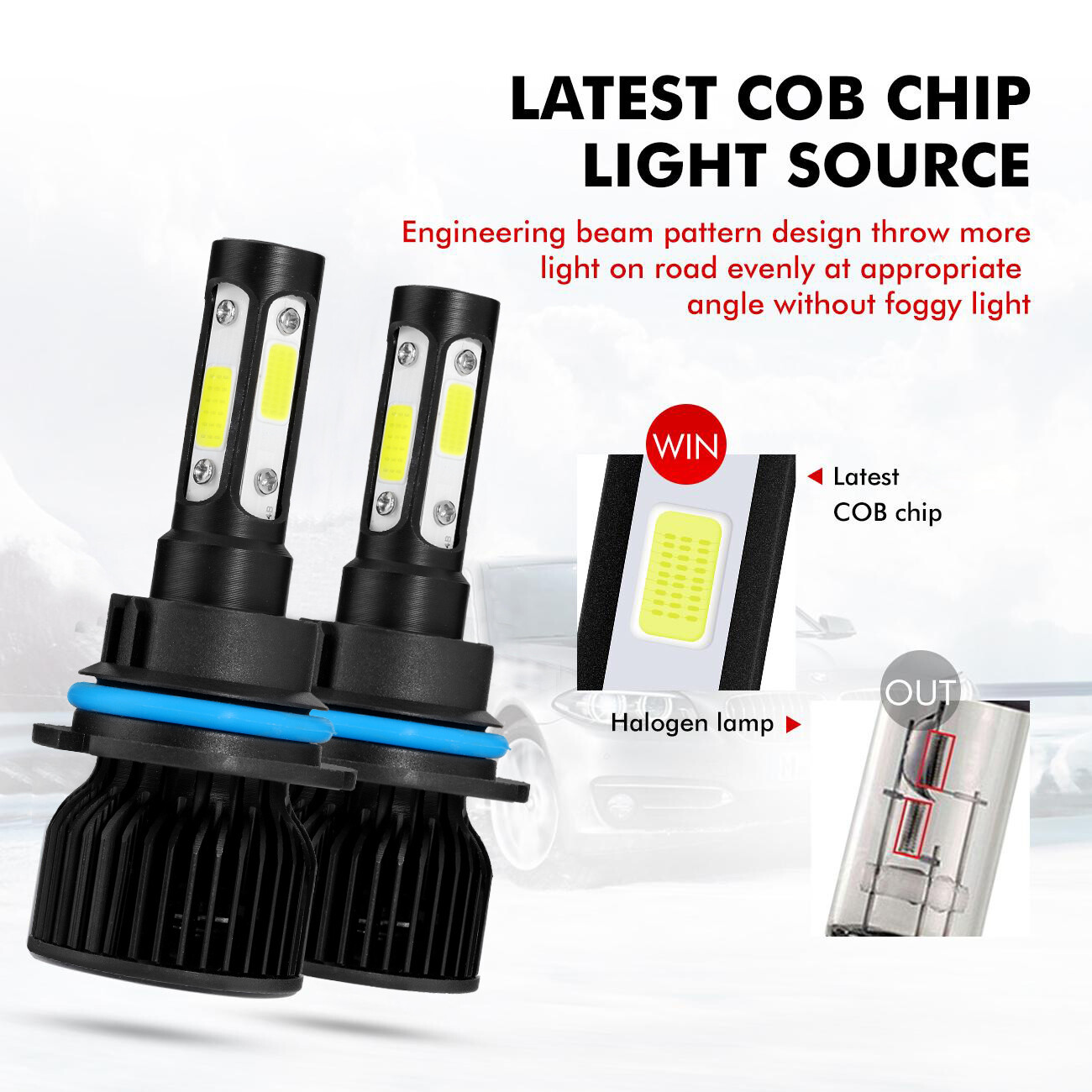 4 Sides HB1 9004 LED Headlight Bulbs Dual Beam 3600000LM 6000K Super Bright Kit