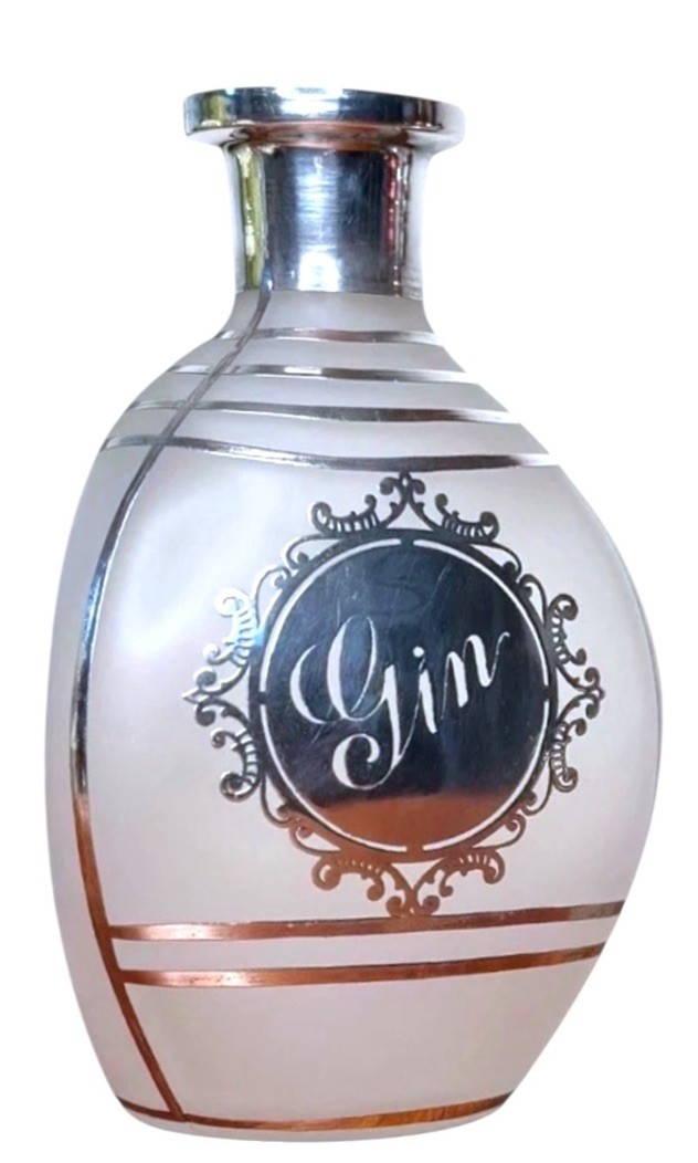 Art Deco Decanters Sterling Silver Overlay Gin Scotch Pair Pinch Bottle Barware