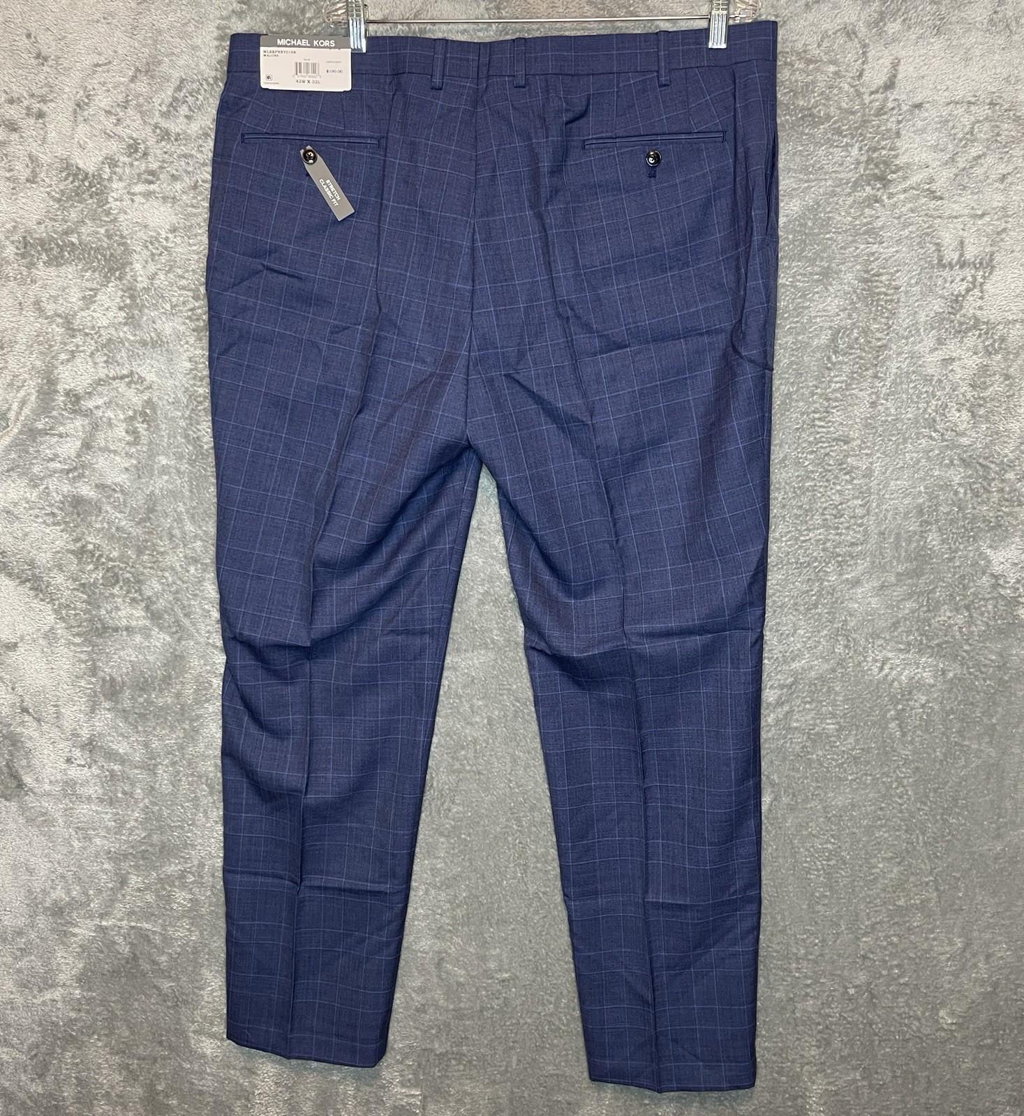 Michael Kors Mens Malone Classic Fit Plaid Wool Stretch Suit Pants Blue Comfort
