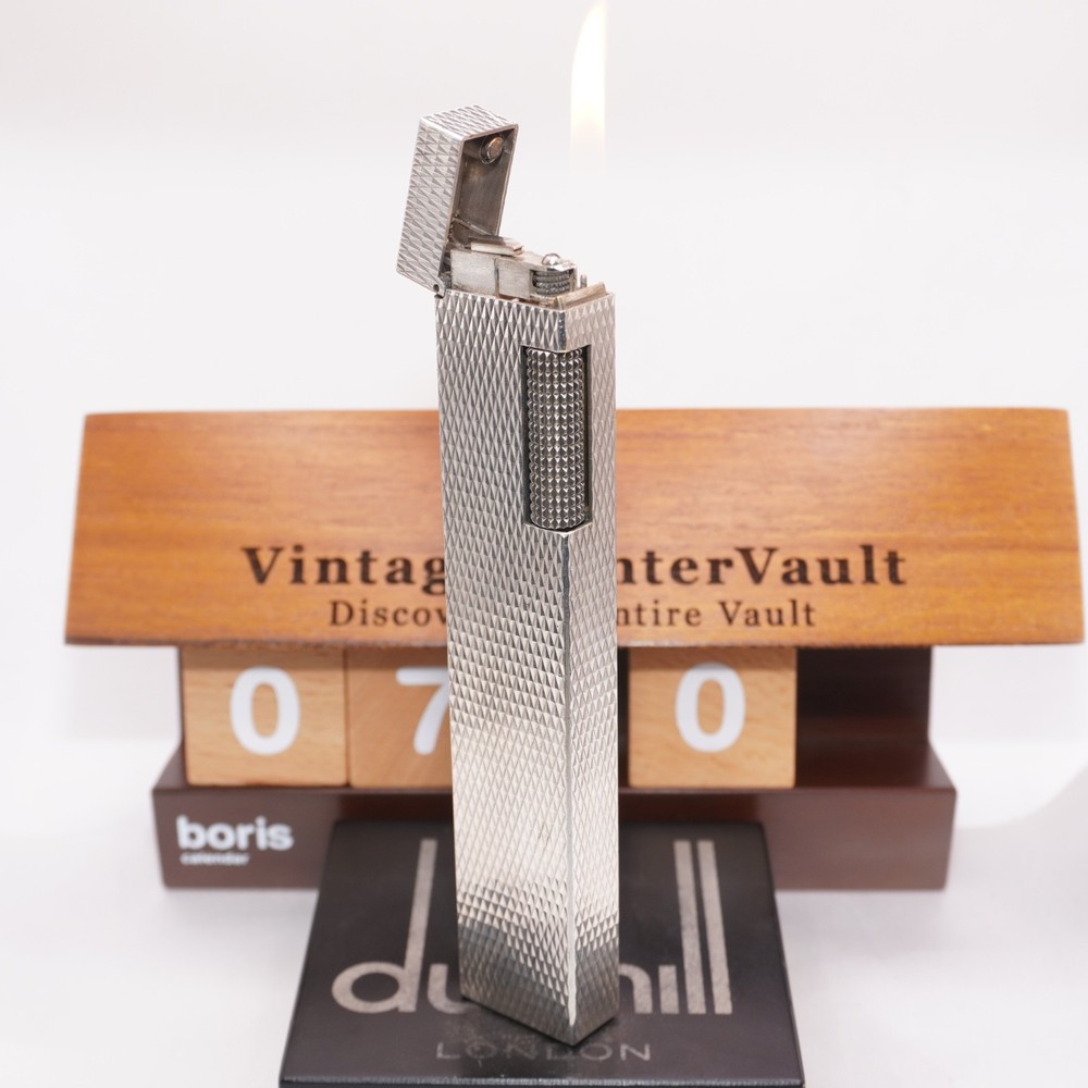 Dunhill Lighter LONGBOY Silver Diamond Pattern _Ultrasonically Cleaned_Working