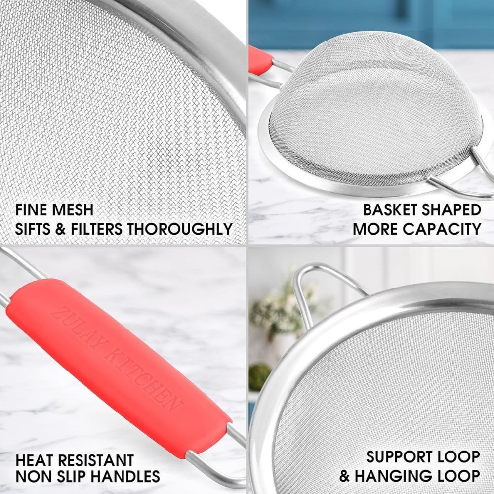 Premium Stainless Steel Fine Mesh Strainer Set of 3 – Kitchen Sieves