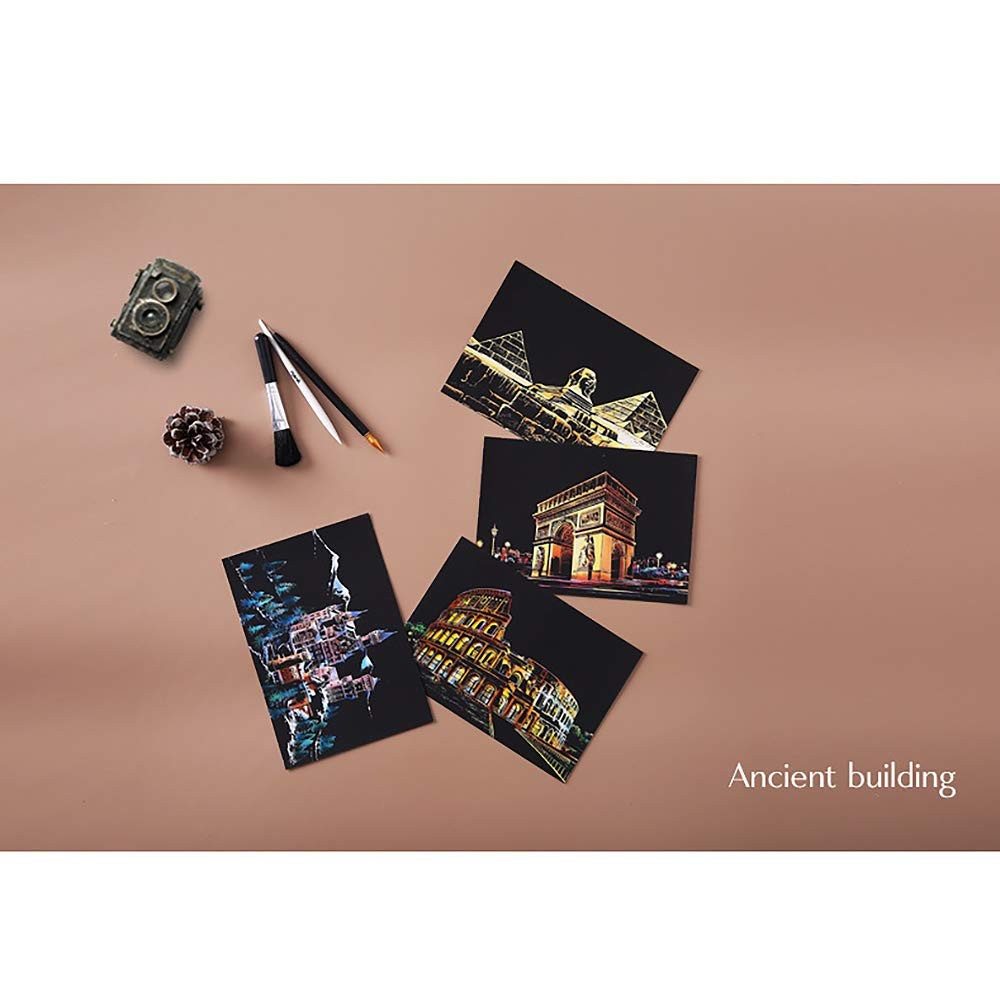 Magic Scratch Art Paper, Mini Envelope Postcard, Building & Cherry Blossom