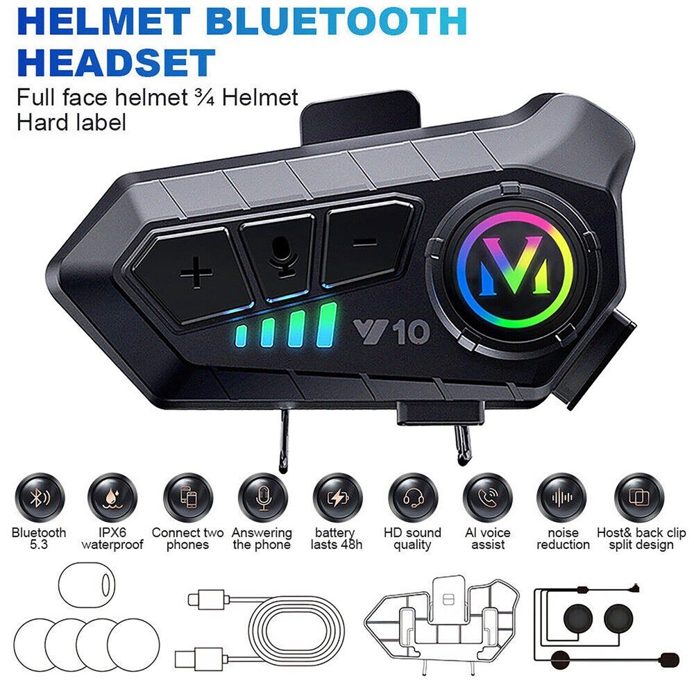 Waterproof HiFi Bluetooth 5.3 Bilateral Stereo Motorcycle Helmet Headset