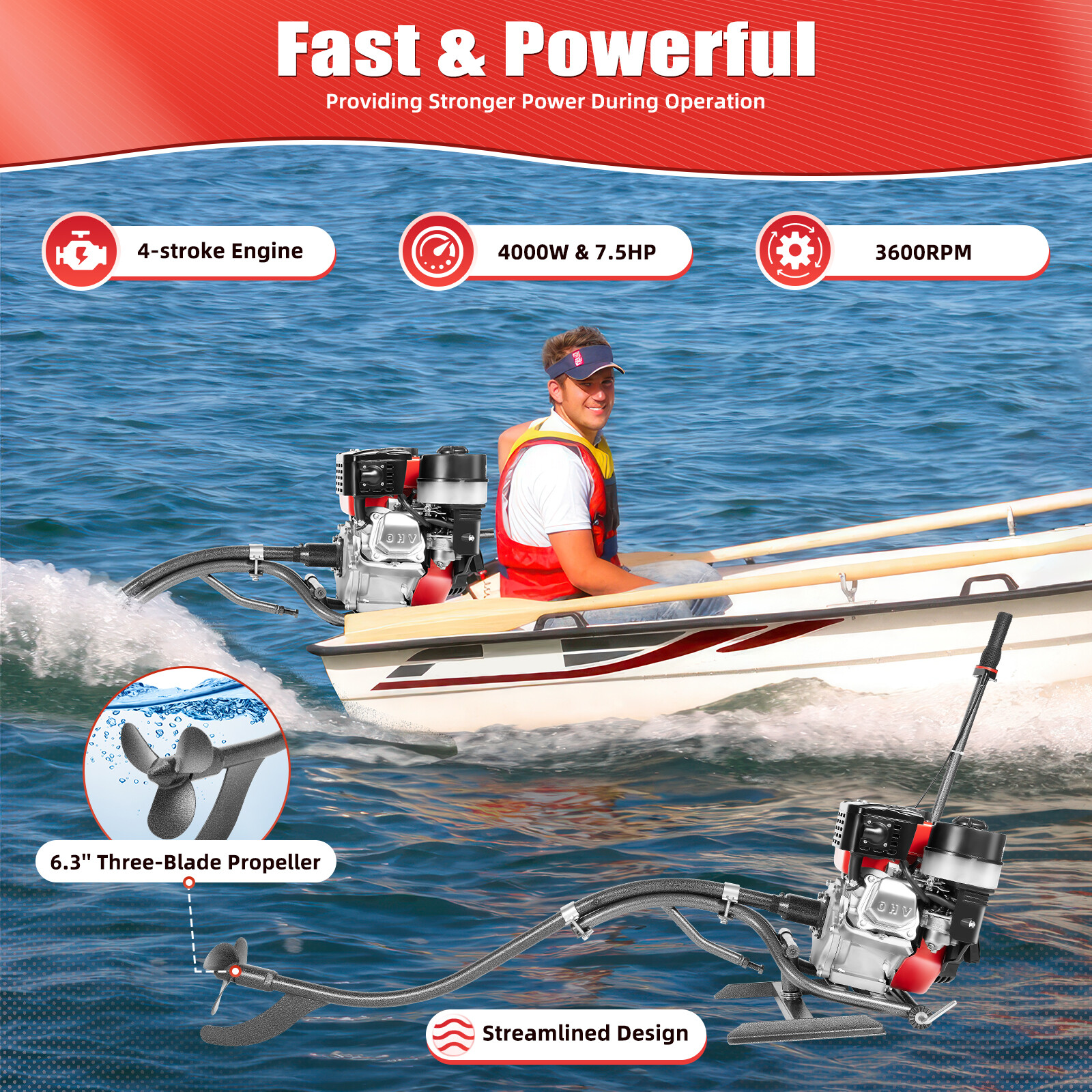 7.5 hp 4 Stroke Outboard Motor Fishing Boat Engine Air Cooling System Newest