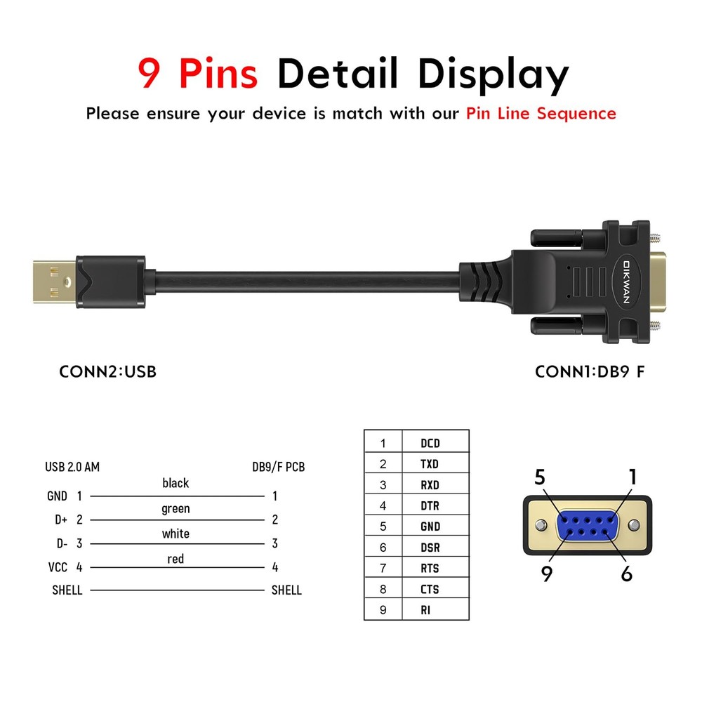 USB To RS232 Serial DB9 Adapter Cable