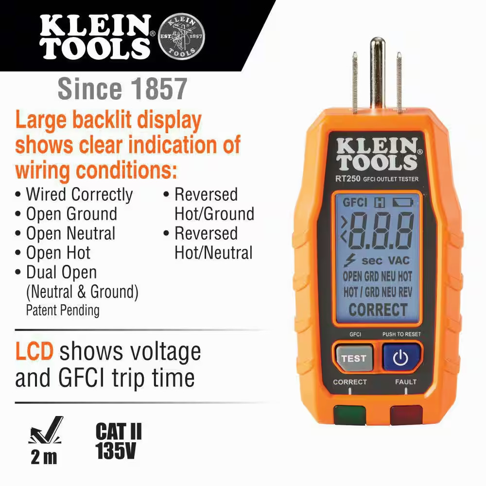 GFCI Electrical Outlet Tester with LCD Display