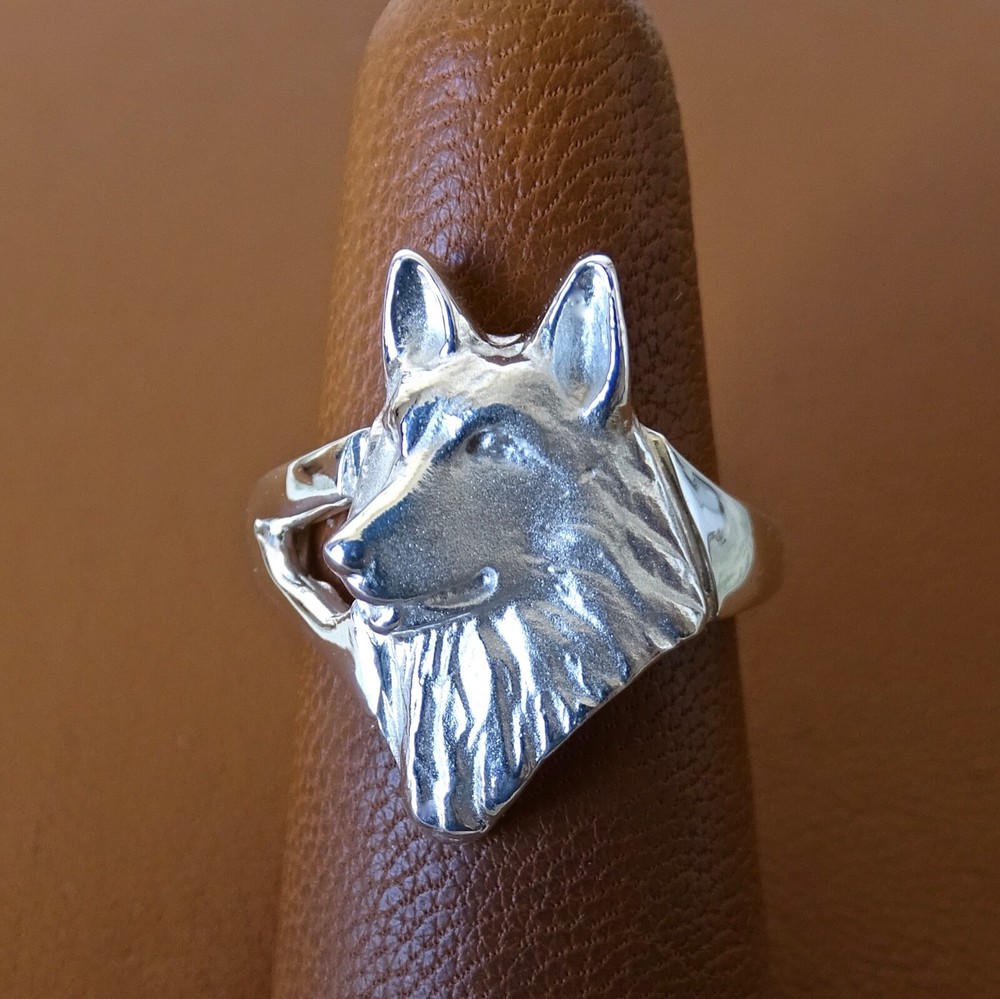 Sterling Silver German Shepherd Dog Head Study Ring
