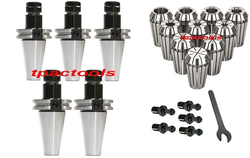 5PC CAT40 ER16 PRECISION COLLET CHUCK G2.5 AND 10PC ER16 COLLETS HAAS PULL STUD