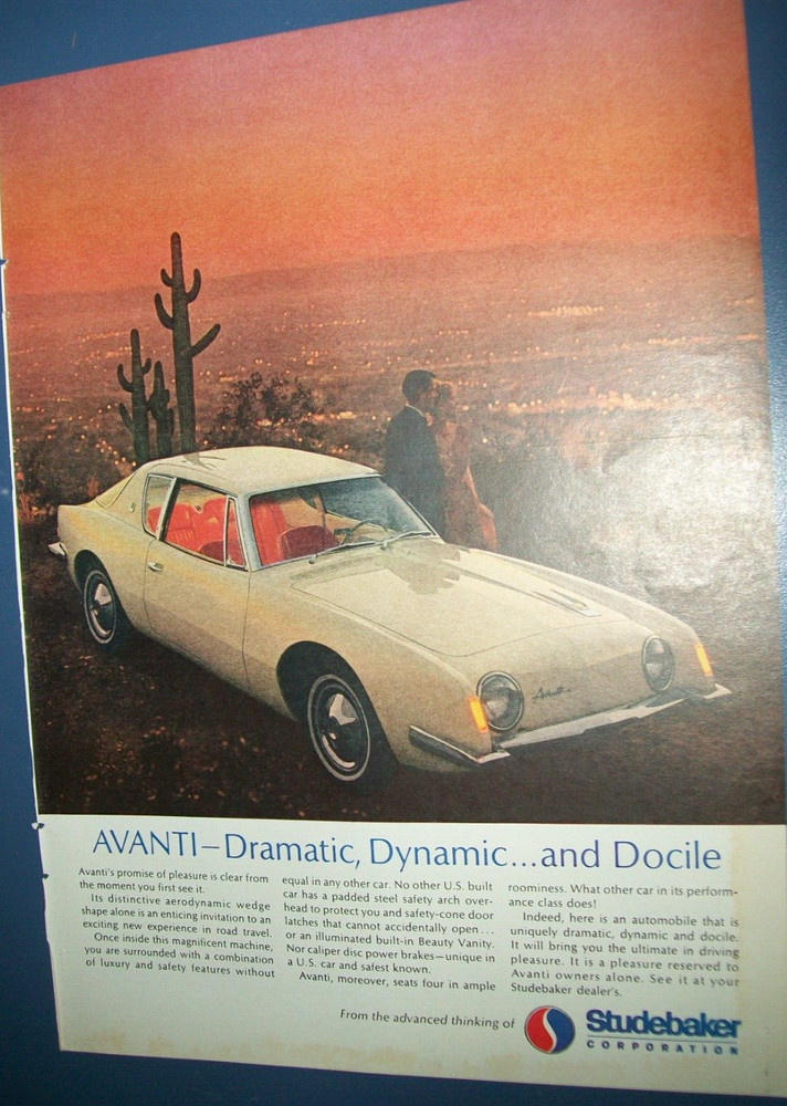 1963 Studebaker Avanti mid-size-mag car ad - desert sunset-"Dramatic..."
