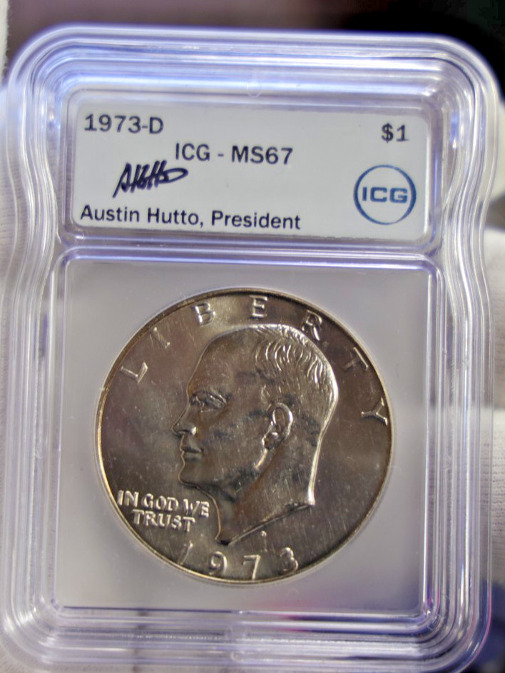 1973 D US Eisenhower $1 ICG MS67 Hutto Signed....