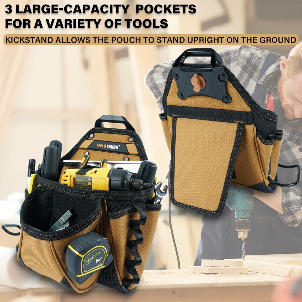 Electrician Tool Pouch with Kickstand, Hammer Loop - Contractor Grade