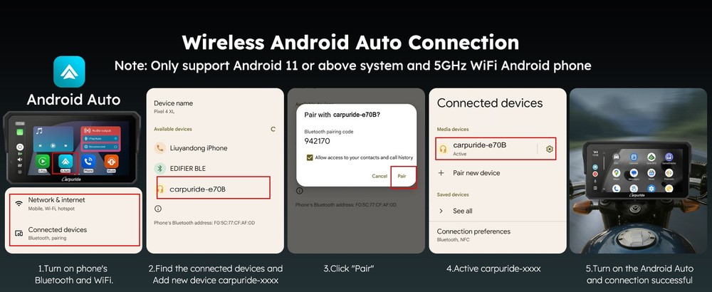 W602S PRO 6.25" Motorcycle CarPlay & Android Auto Display Wireless Connectivity