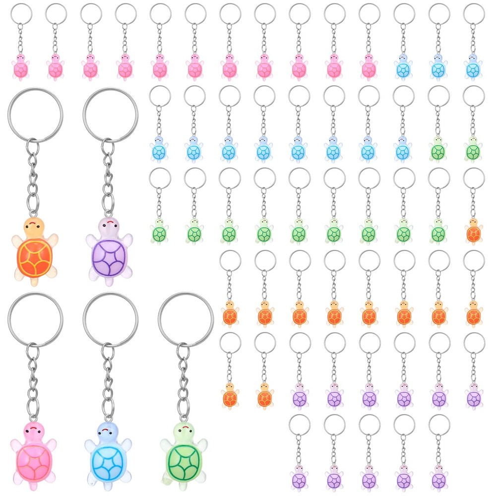 60 Pcs Mini Turtle Keychain Bulk, Multicolor Resin Turtle Figurines for Party...