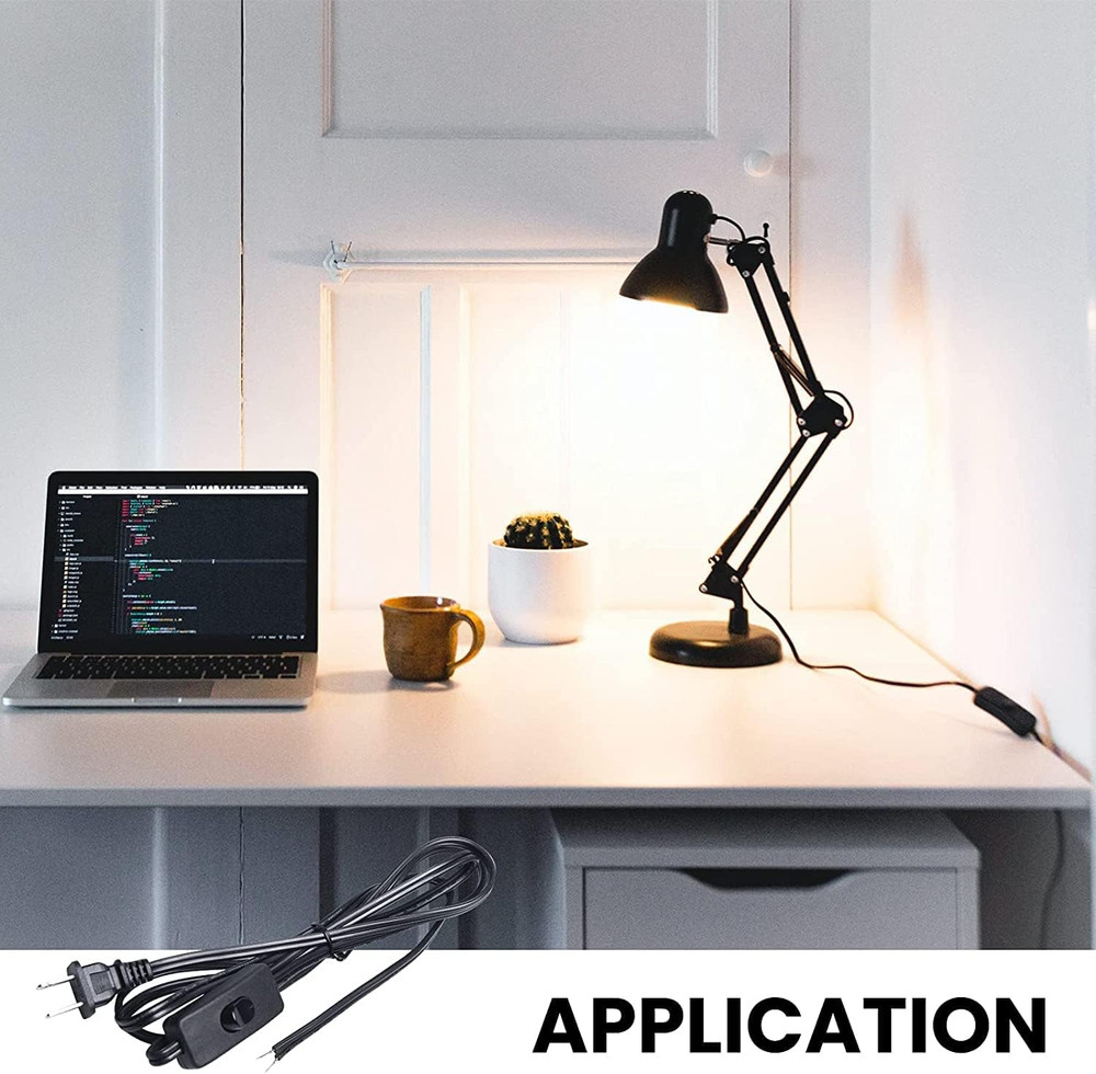 3pcs Lamp Cord Set with Molded Plug Button Switch Stripped Ends Cord...