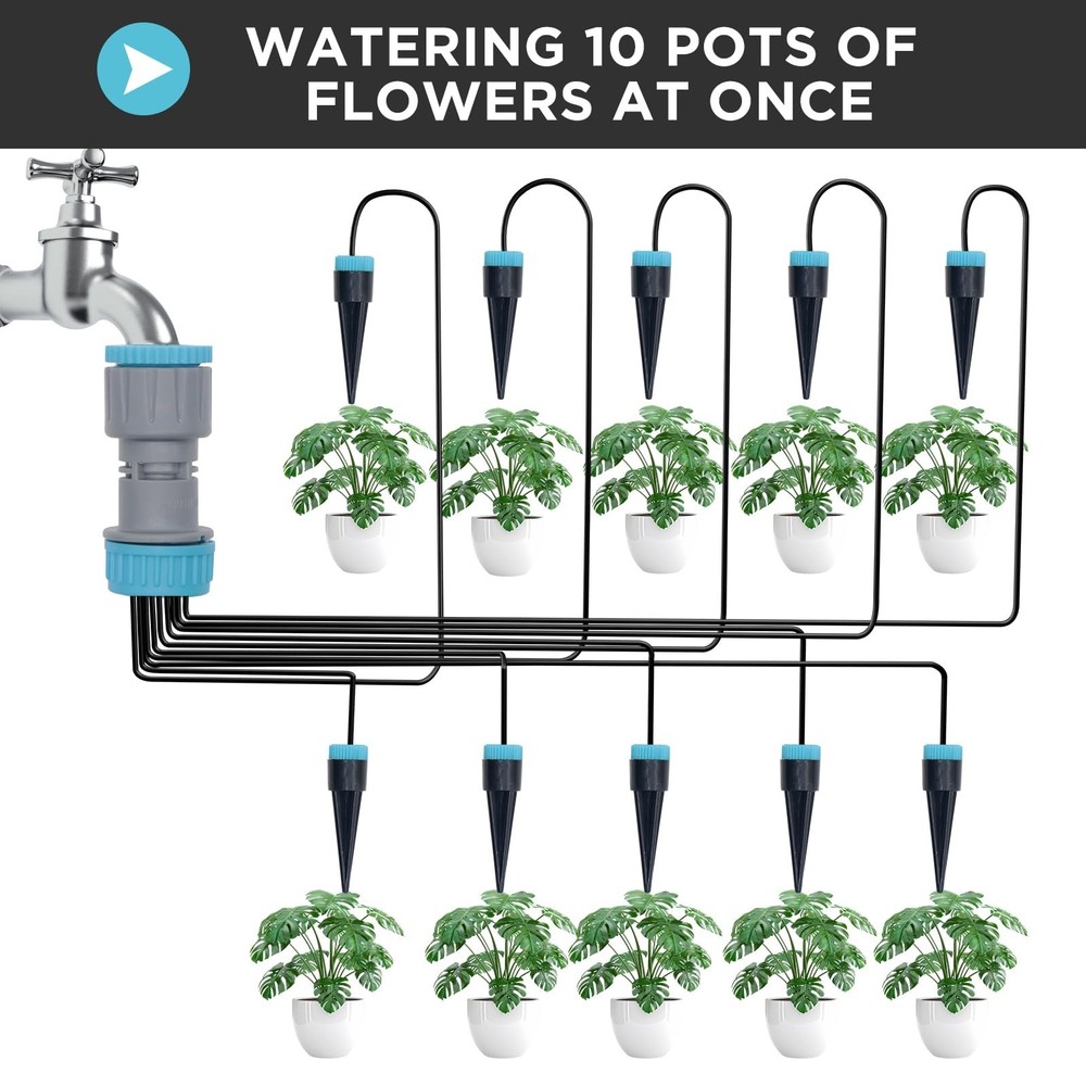 Drip Irrigation System Automatic Micro Drip Kit with 10 Drip Nozzles 52FT Irr...