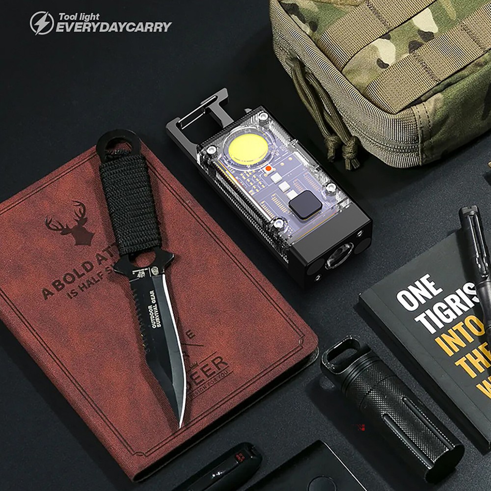 Solar LED Flashlight Keychain Torch USB Charging COB Emergency Portable Light