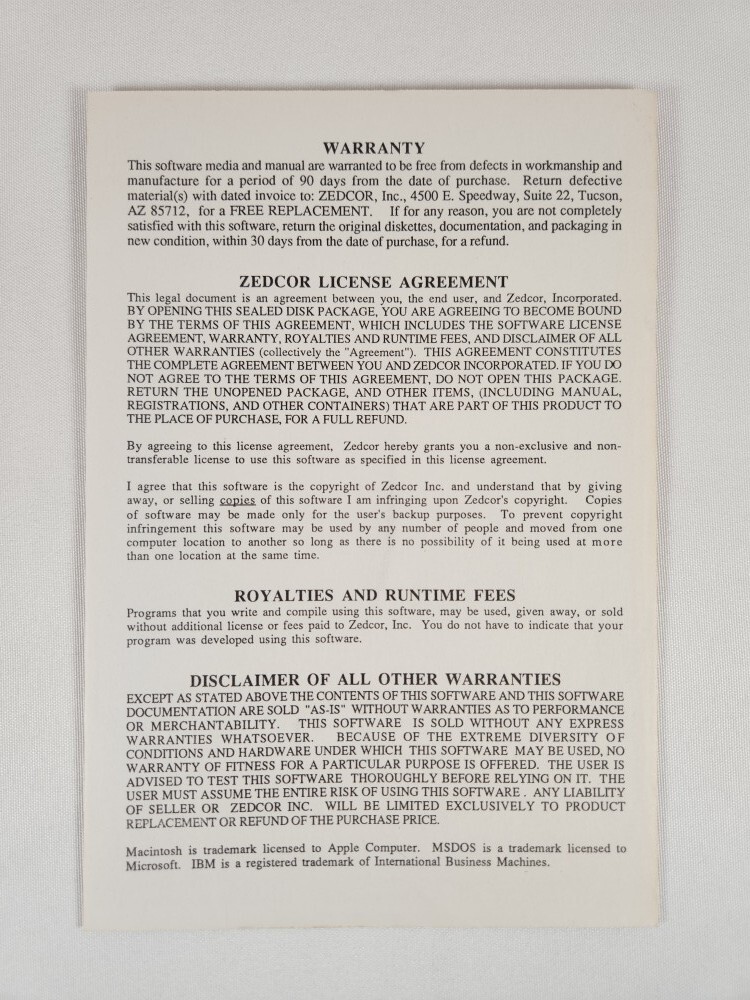 Zedcor ZBasic Interactive Basic Compiler By Andrew R. Gariepy 1987 4th Ed. PB