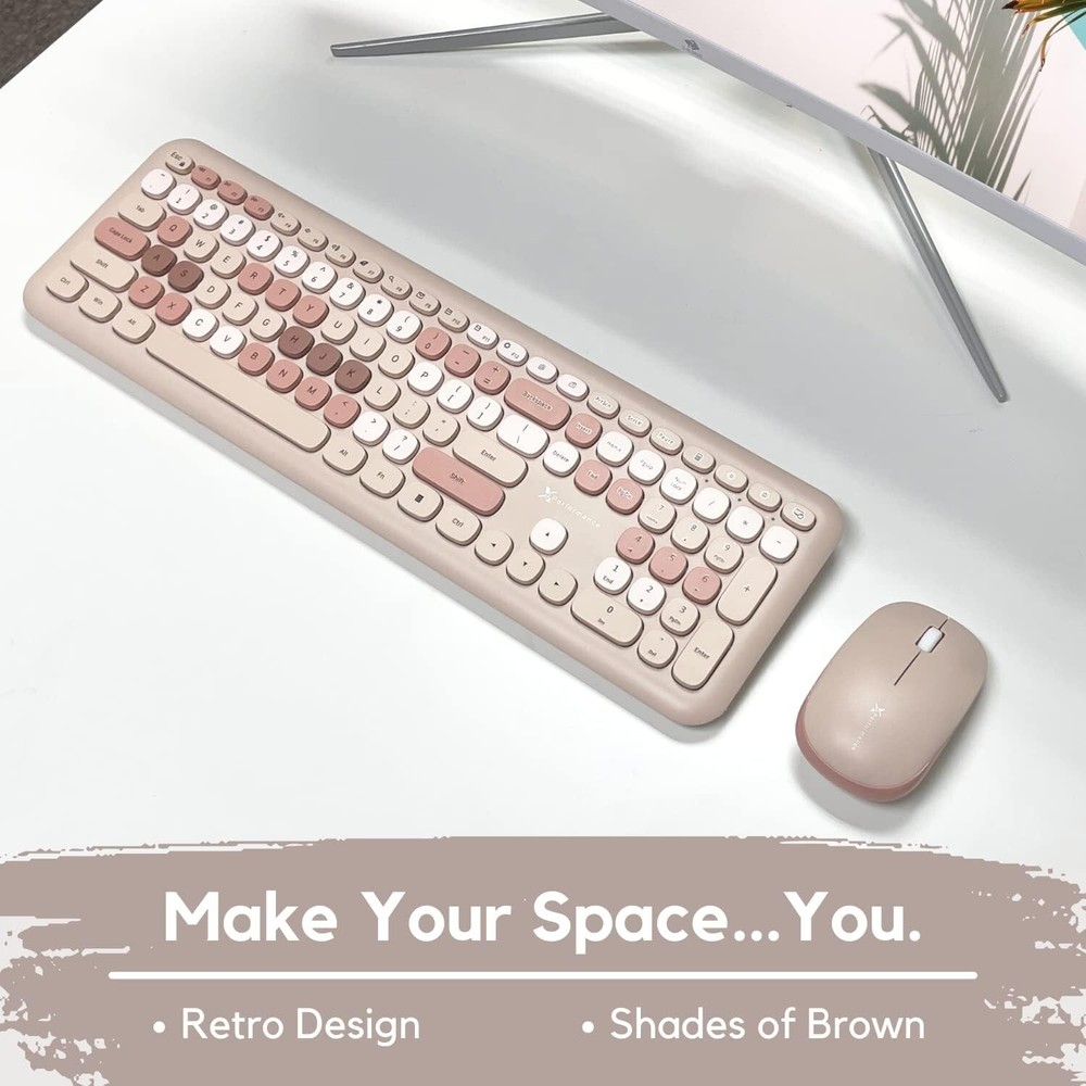 X9 Retro Typewriter Keyboard & Mouse - Brown Wireless Set for Modern Workspaces