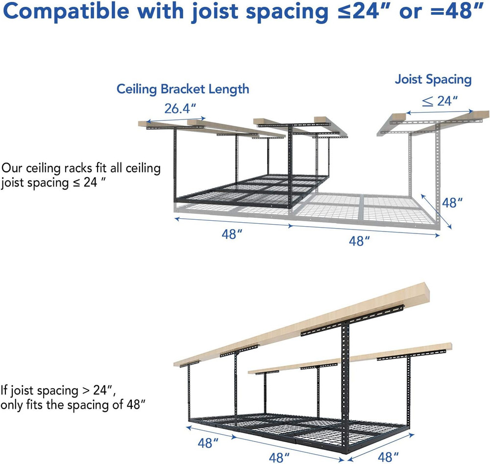 FLEXIMOUNTS 4X8 Overhead Garage Storage Rack, Adjustable Organization System, He
