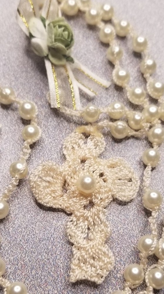 Handmade Lace Rosary with Pearl Beads Beautiful Catholic G16