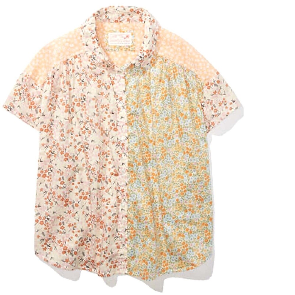 American Eagle Oversized Resort Shirt Micro Floral Patchwork Size Medium New
