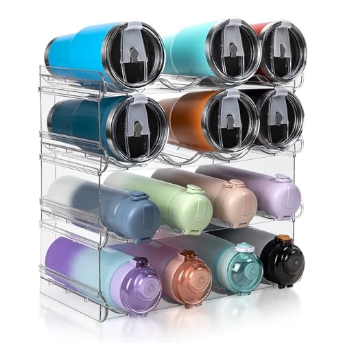 Stackable Water Bottle Organizer, Large Compartment Water Bottle Holder, 4 Pack