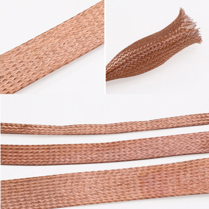 Flat Pure Copper Braid Cable Bare Copper Braid Wire Ground Lead 2mm - 28mm