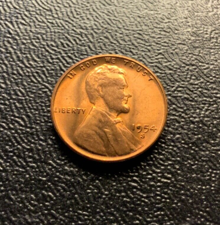 1954-S Lincoln Cent Struck Thru Grease Error plus Filled 9-RED UNCIRCULATED