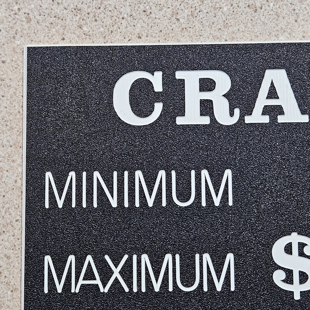 Vintage Craps Black Table Minimum Maximum Rules Plastic Casino Table Sign Plaque