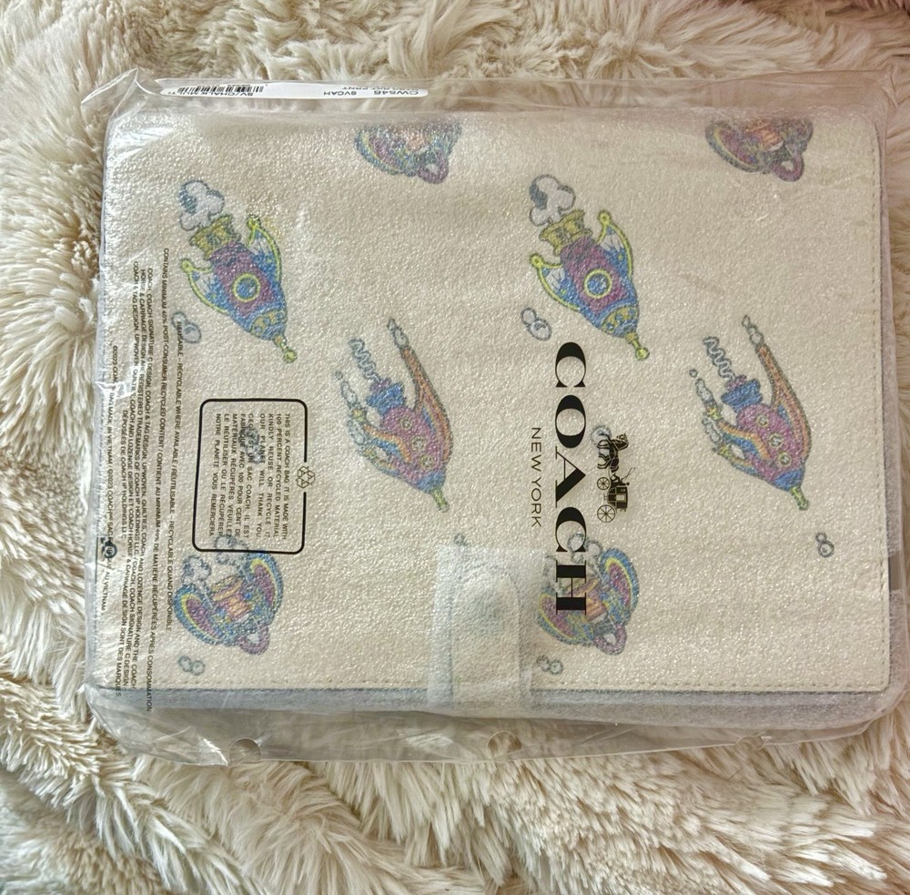 NEW Coach Rocket Print Chalk Multi Refined Pebble Leather Notebook Journal