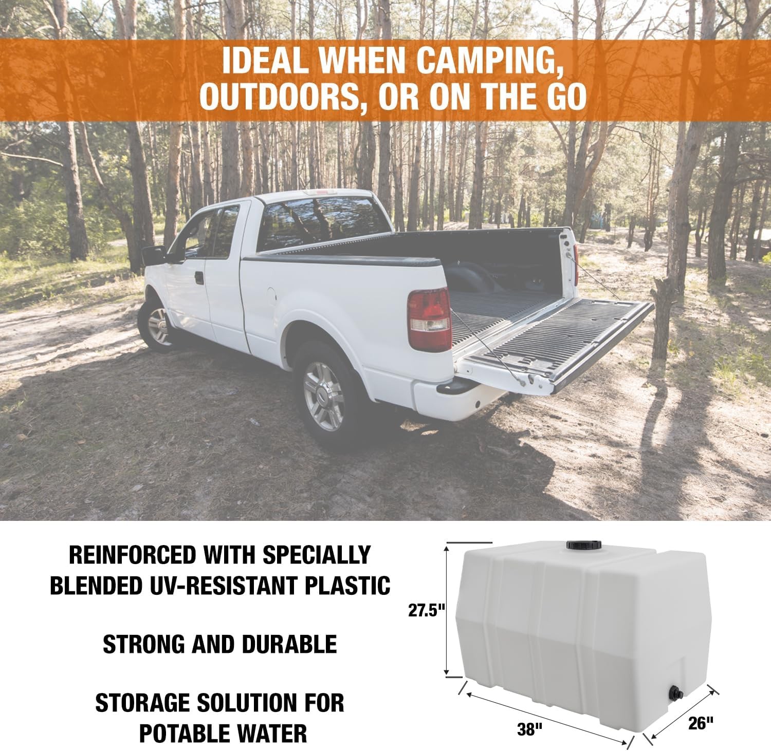 RomoTech 82123929 Horizontal Square Reservoir Water Tank, 100 gallon, NEW