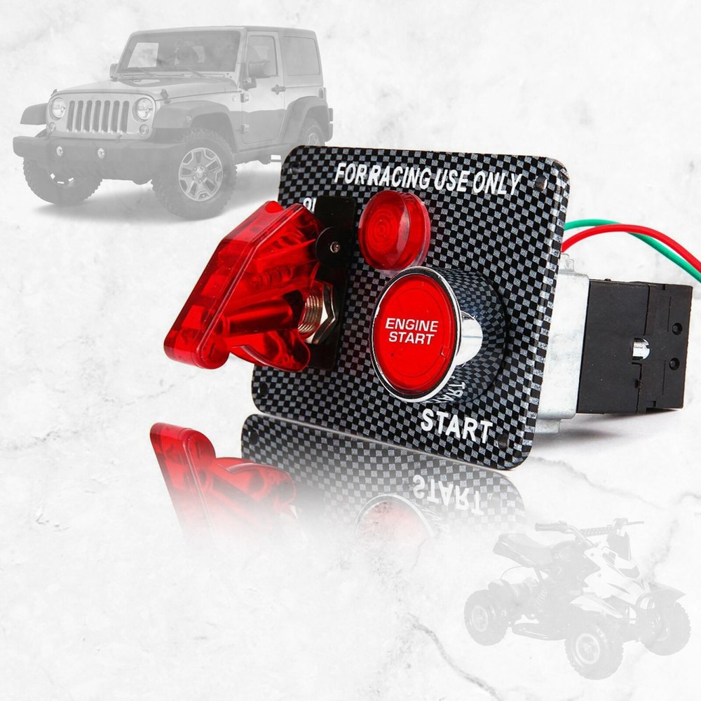 12V Carbon Ignition Switch Panel Engine Start Push Button LED Toggle Racing Car