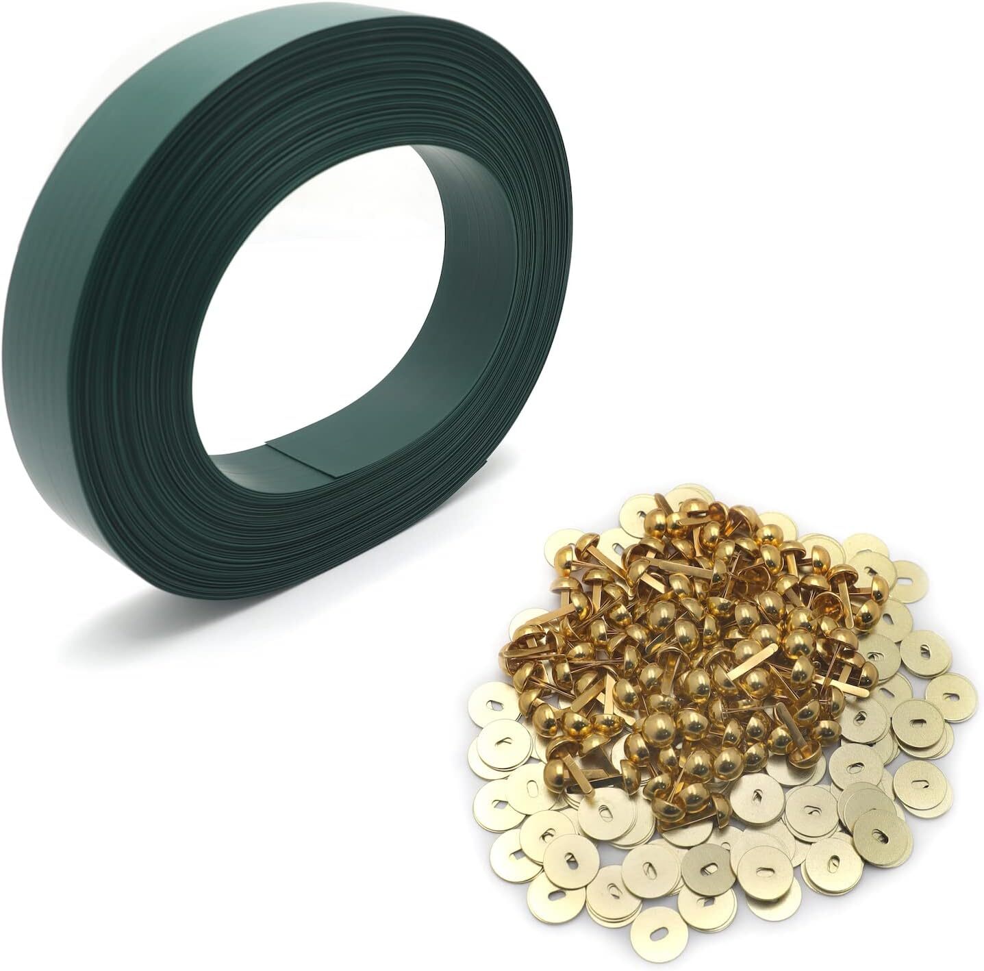 Chain Link Fence Privacy Slats Tape w/ Brass Fasteners, Green, 1.8 in x 250 ft