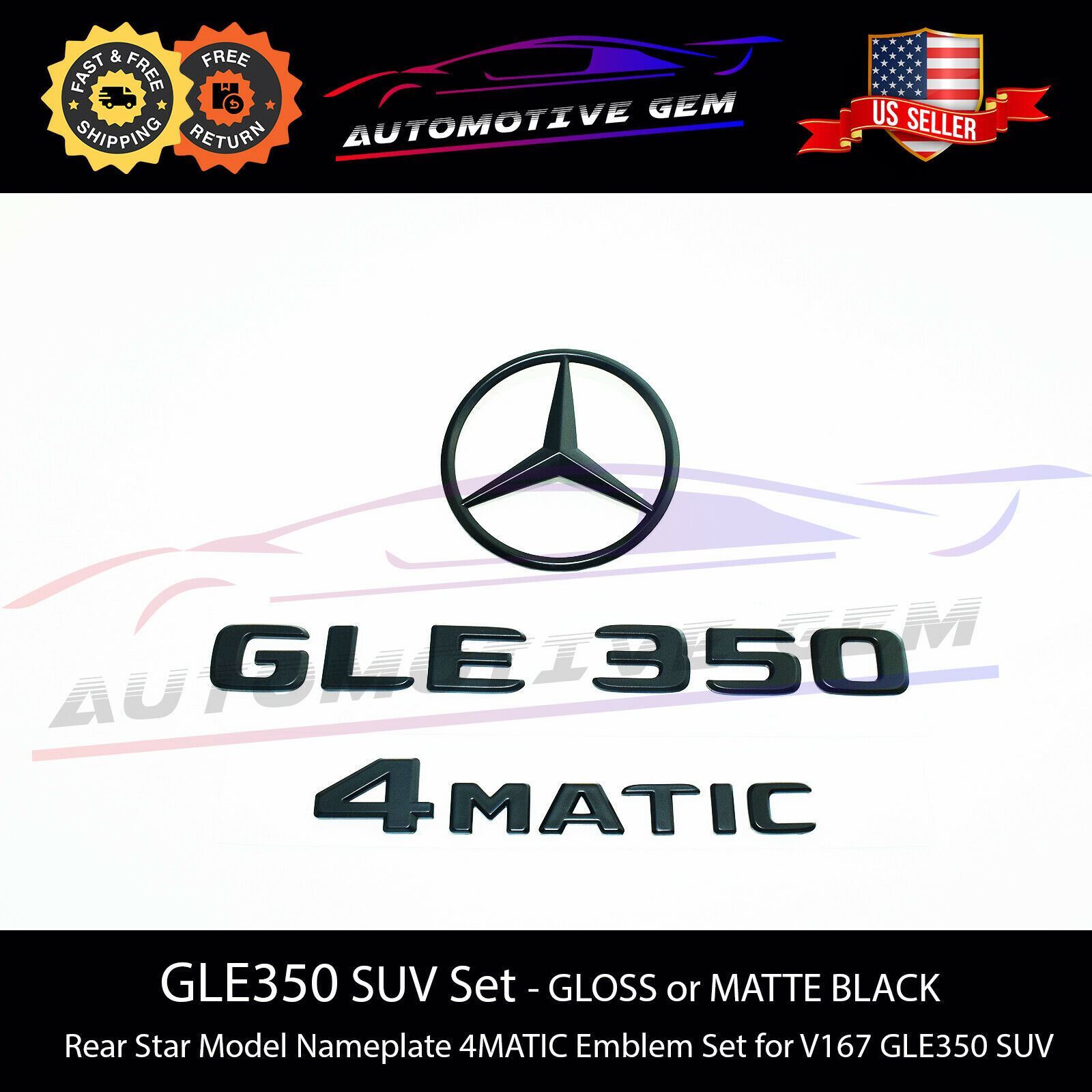 GLE350 4MATIC Rear Star Emblem Black Letter Badge Logo Set Mercedes V167 2020+