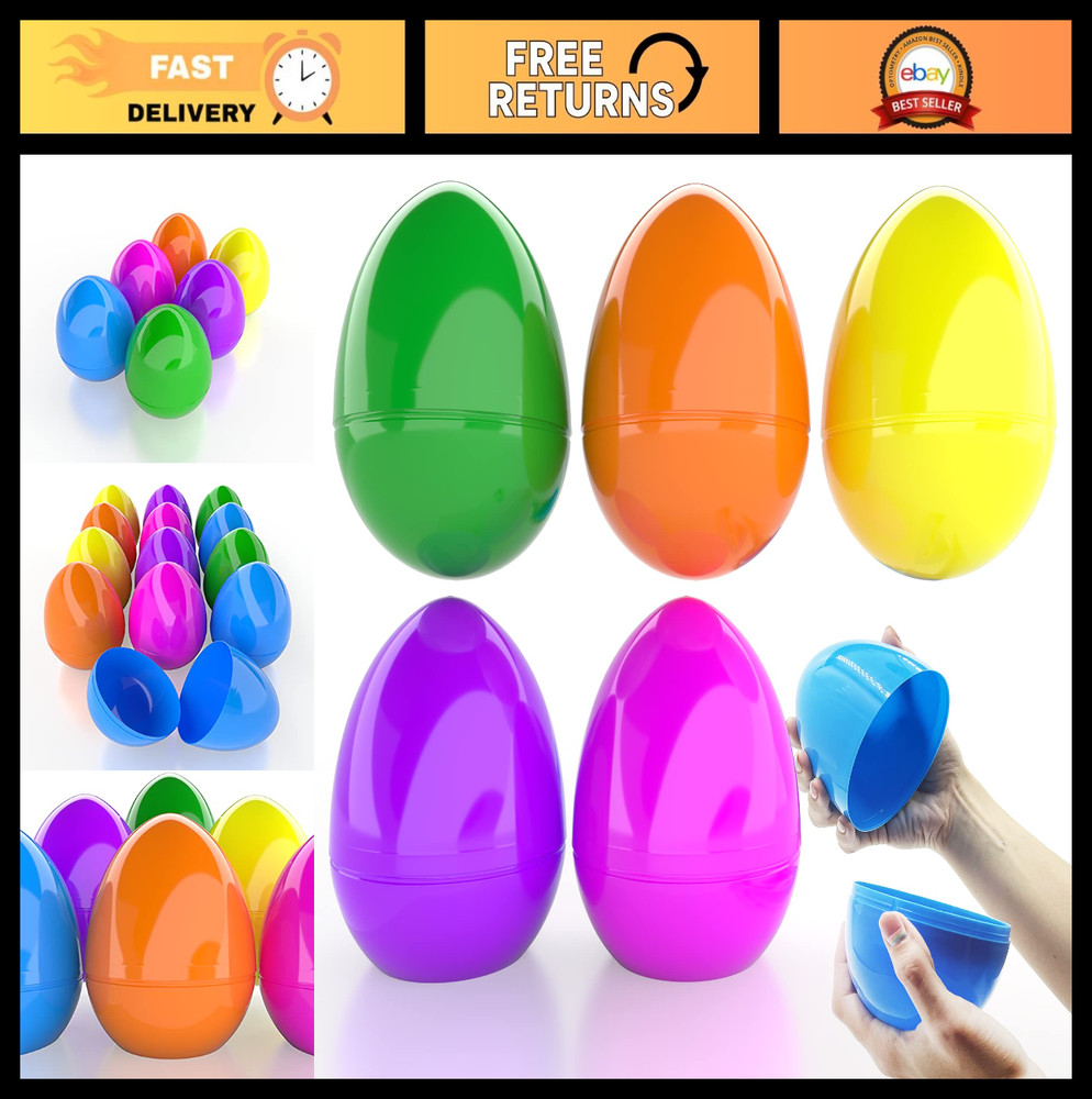 12-Pack 6" Jumbo Fillable Easter Eggs - Colorful Plastic Eggs for Egg Hunt, Surp