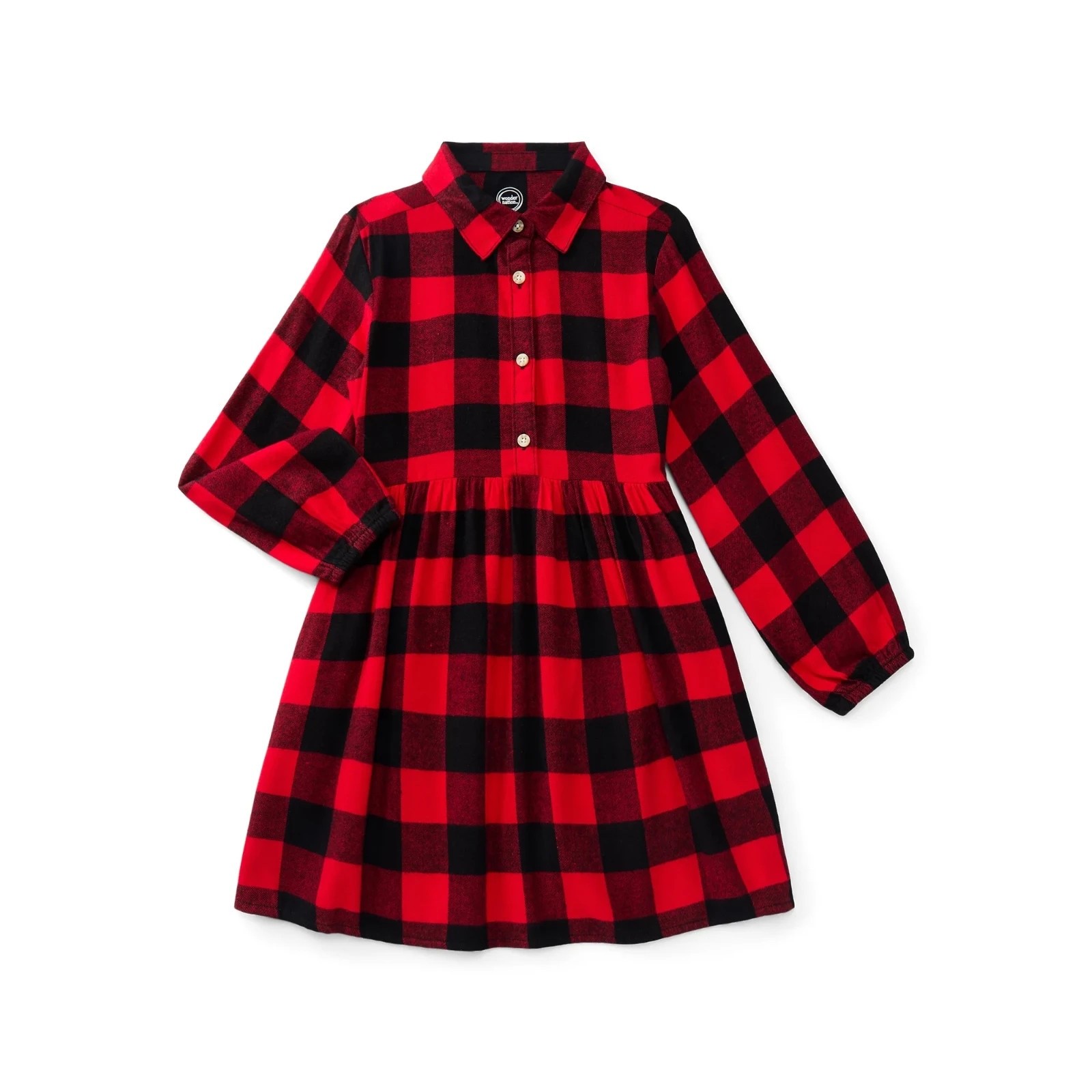 Wonder Nation Girl Red/Black Buffalo Cowgirl Check Soft Flannel Shirt Dress Upic