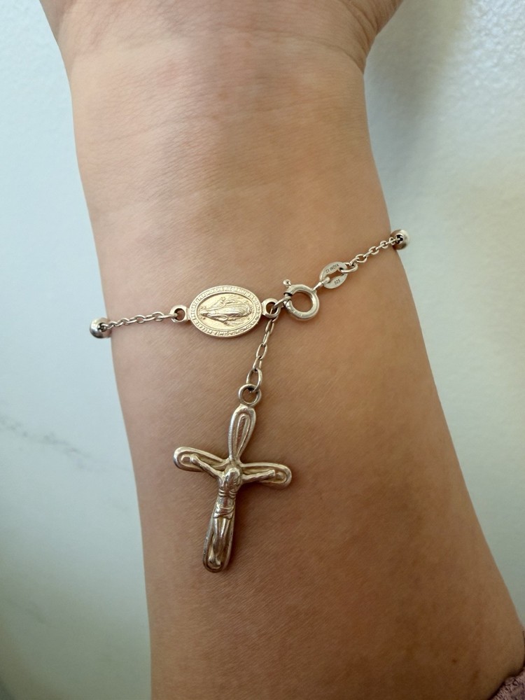 Sterling Silver (.925) Christian Rosary Bracelet with Crucifix